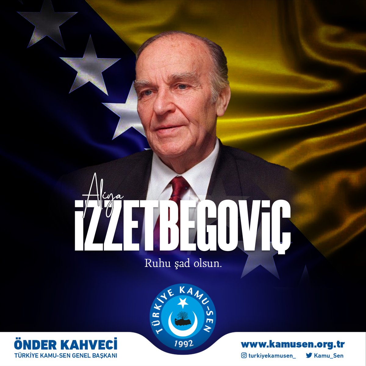 Bosna Hersek'in İlk Cumhurbaşkanı, Bilge Lider #Aliyaizzetbegoviç’i Vefatının 19. Yılında Saygı ve Rahmetle anıyorum.