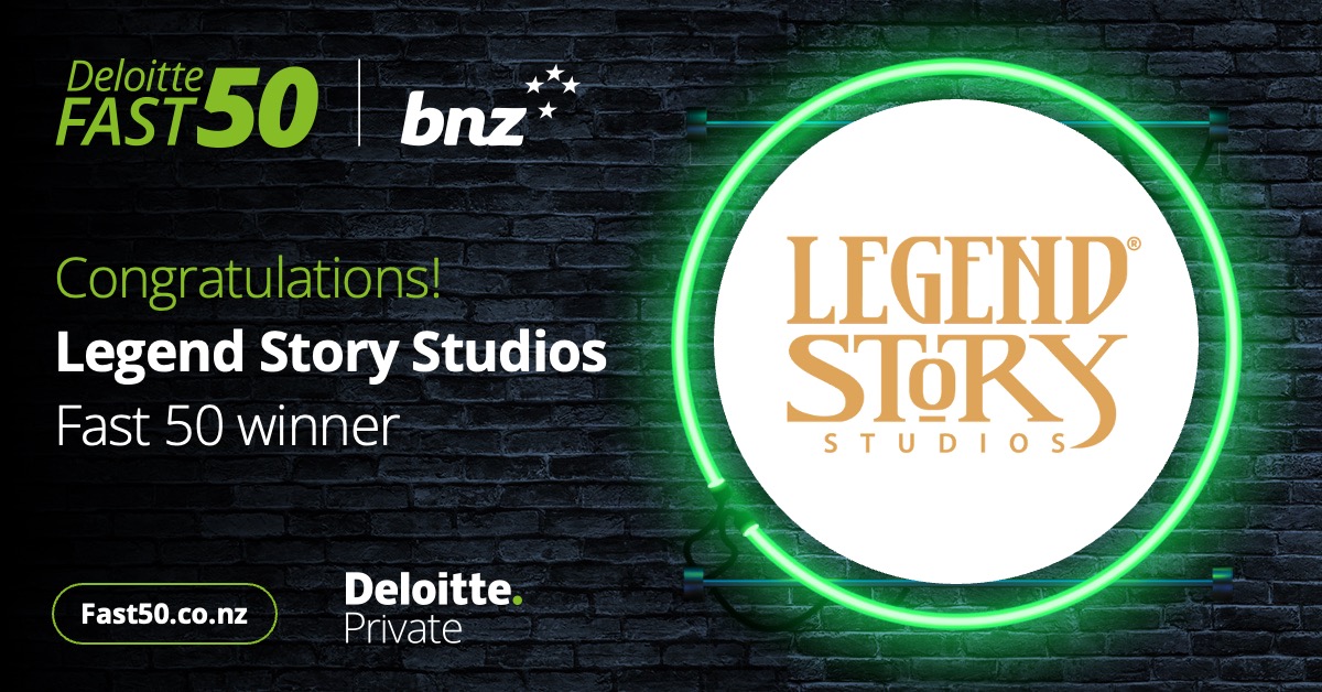 DeloitteNZ's tweet photo. Taking the top spot on this year's Deloitte Fast 50 index is Legend Story Studios! With a staggering and unmatched 6416% growth, they have exceeded the growth rate of any previous Fast 50 winner! Congratulations to the Legend Story Studios team! #NZFast50 #DeloitteFast50 https://t.co/rZ8UbjUGod