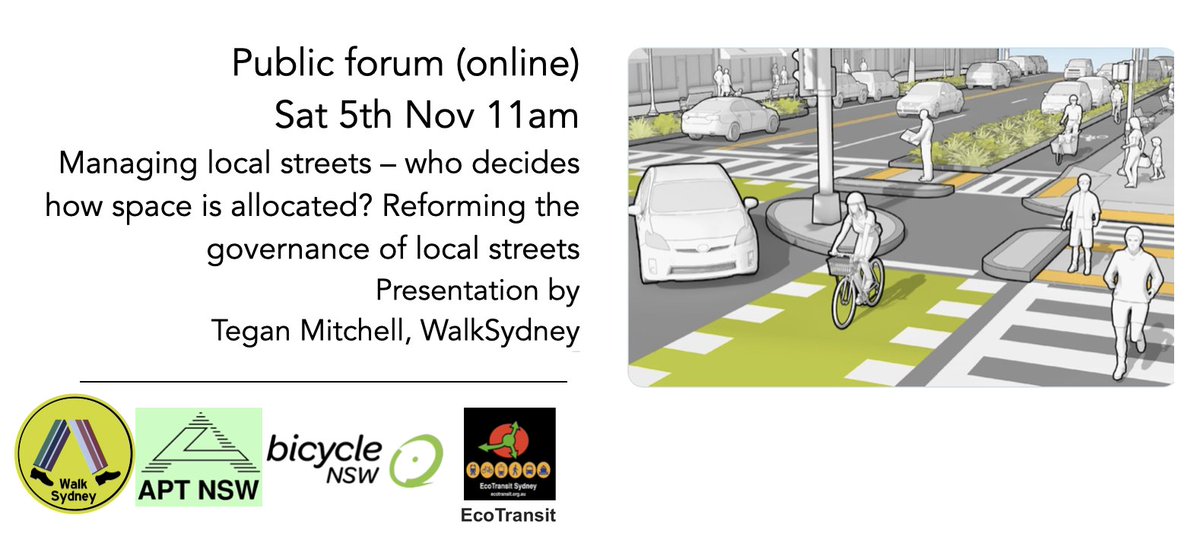 walksydney1's tweet photo. Along with @bicycleNSW, @transitsyd, and @aptnsw, we will be hosting "Managing local streets – who decides how space is allocated? Reforming the governance of local streets" - a webinar by Tegan Mitchell, WalkSydney on November 5, 11:00 am. https://t.co/8CgOkD6teo https://t.co/oThlBEZdk2