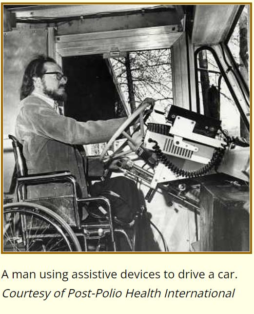 #LetsEndPolio

A man using #AssistiveDevices to drive a car. 

Source-National Museum of American History 
#DisabilityTwitter