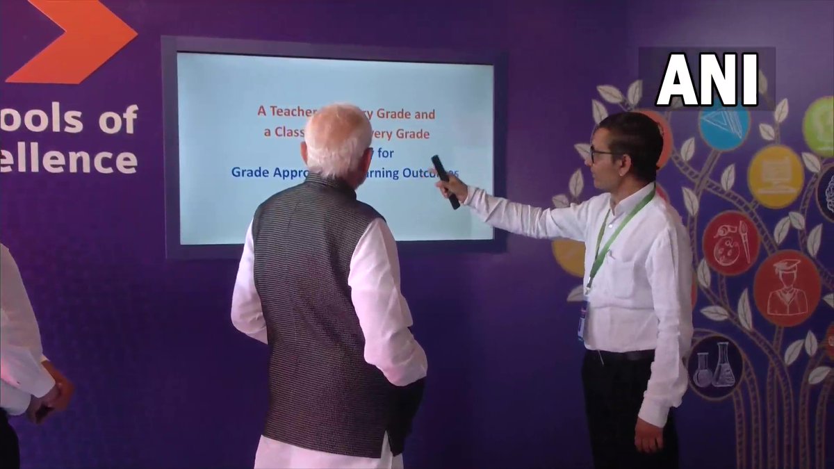 ANI's tweet image. Gujarat | Prime Minister Narendra Modi to launch the Mission School of Excellence in Adalaj, Gandhinagar shortly.