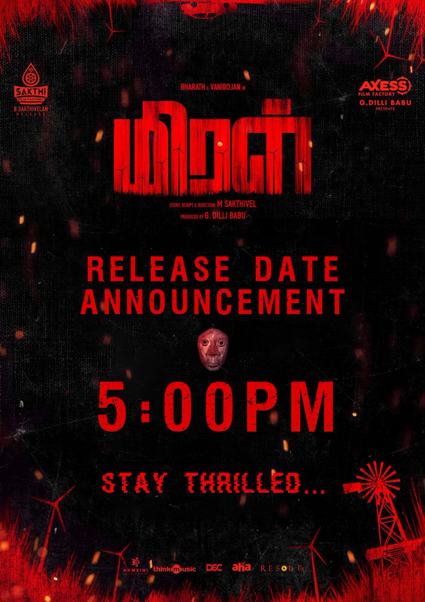 Set your alarms for 5PM, The most awaited thriller #Miral release date announcement is coming from the team🔥 Stay tuned! @AxessFilm @Dili_AFF @SakthiFilmFctry @sakthivelan_b @bharathhere @vanibhojanoffl @ksravikumardir @nameissakthi @itspooranesh @Sethu_Cine @rajNKPK
