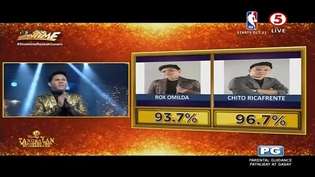 TV5manila's tweet photo. Congratulations Chito Ricafrente ! Ikaw ang Resbakbakan winner ngayong araw!🎤

#ShowtimeBeksciting
#ItsShowtimeTV5
#IBAngSayaPagSamaSama https://t.co/ppHcc2jyxT