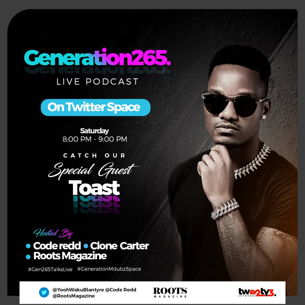 RootsMagAfrica's tweet photo. Catch @_toastofficial_ inside Generation265 podcast on Twitter spaces this Saturday around 20:00pm
#RootsMagazine265 #Generation265 #podcastnchill #twitterspaces #Toast #Malawi #mentalhealthawareness #RT https://t.co/ZqhBcRMJRg