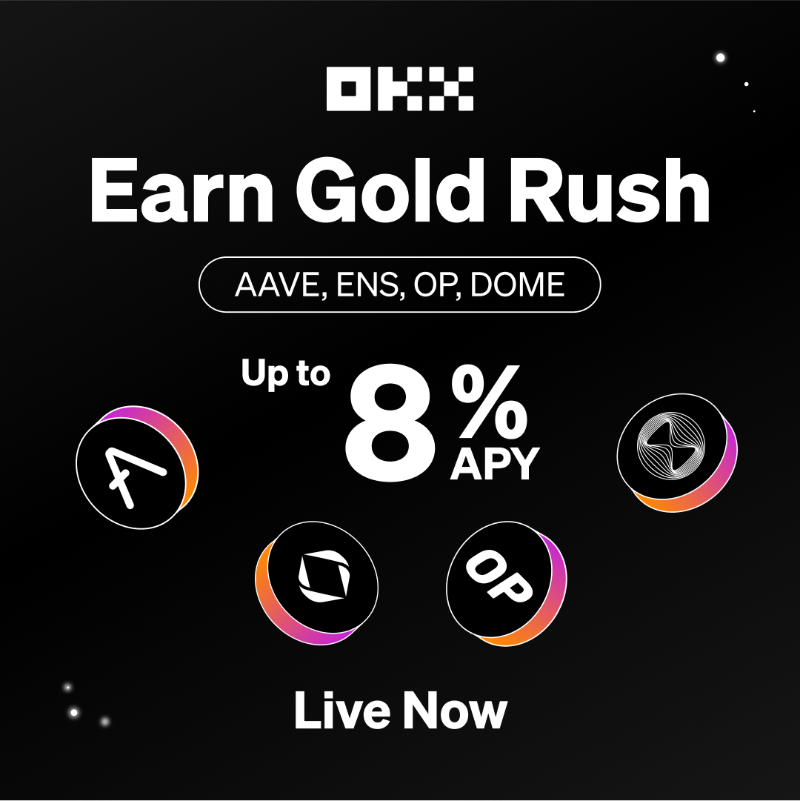 okx's tweet photo. 👑 #OKXEarn Gold Rush Bonus now LIVE 🟢

📢 $AAVE @AaveAave, $ENS @ensdomains , $OP @optimismFND, $DOME @Everdome_io have been added to #OKX Earn Staking with up to 8% APY! 💰

#Earn it easy with us ⤵️