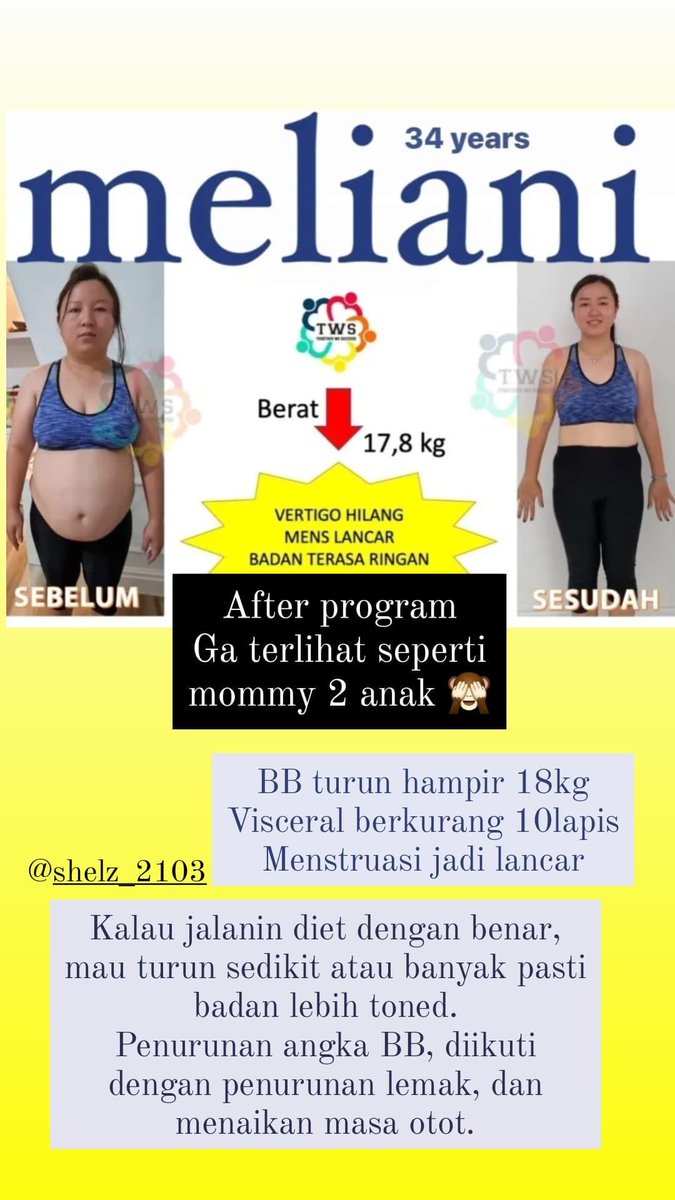 shelz_SB's tweet image. Another WoW transformation from our sisters from TWS program.
Dengan bermodalkan nurut sama program, nurut apa diomong sama konsultan, pasti akan dapet hasil maksimal yg WOW seperti ini. 
#programTWS #TWSprogram #diet #dietsehat #healthylifestyle