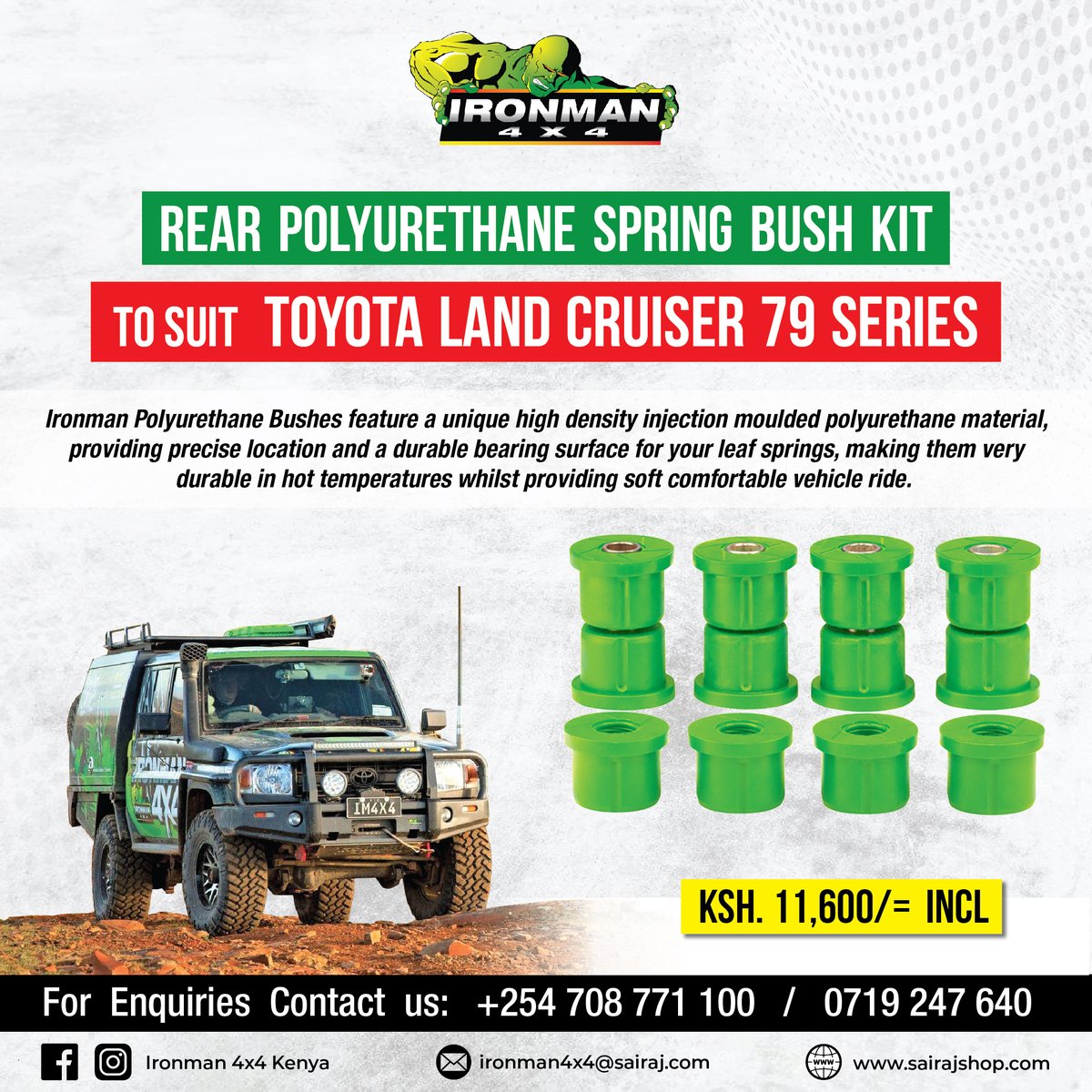 SaiRajLimited's tweet photo. Rear Polyurethane Spring Bush Kit for Toyota Land Cruiser 79 Series.
For enquiries contact us: +254 708 771 100 / 0719 247 640
#BushKit #bushingkit #leafspringkit #leafspringbush #toyotalandcruiser #toyotalandcruiser79 #toyotalandcruiser70series #polyurethane https://t.co/RZMns22KSN