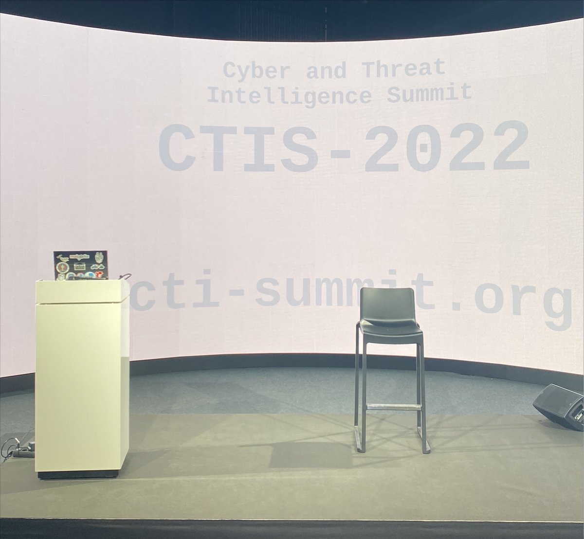 The stage at #CTIS2022 is ready for Robert Nixon (<a href="/syloktools/">Robert Nixon</a>) to present his two back to back talks!

"In Curation We Trust - Generating Contextual &amp; Actionable Threat Intelligence" + "Visualize the potential - MISP to Power BI"