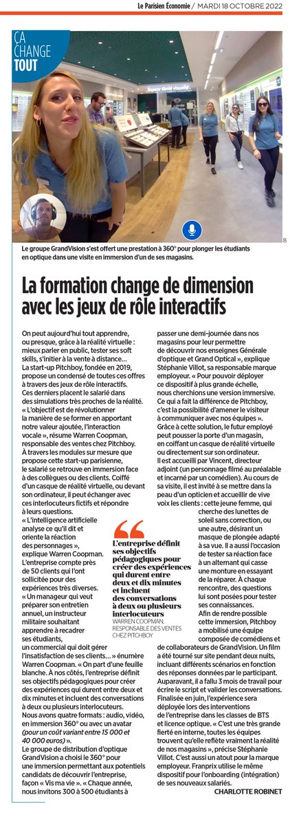 PITCHBOY dans <a href="/leparisien_eco/">Le Parisien | économie</a> avec un focus sur <a href="/GrandVisionFr/">GrandVision France</a>