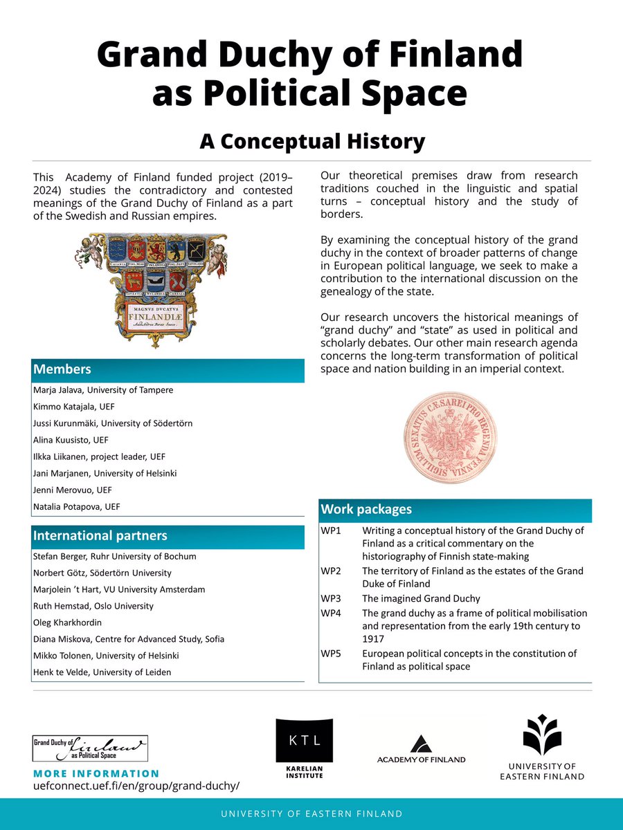 Huomenna vihdoin taas historiantutkimuksen päiville @TampereUni <a href="/histseura/">Suomen Historiallinen Seura</a> ! Ohjelma lupaa kiinnostavia esityksiä ja mukavia kohtaamisia kollegojen kanssa.
Puhumme Grand Duchy -akatemiahankkeen puitteissa Suomesta ja Karjalasta valtakunnanosina la klo 11.30 #HiTu2022 #history