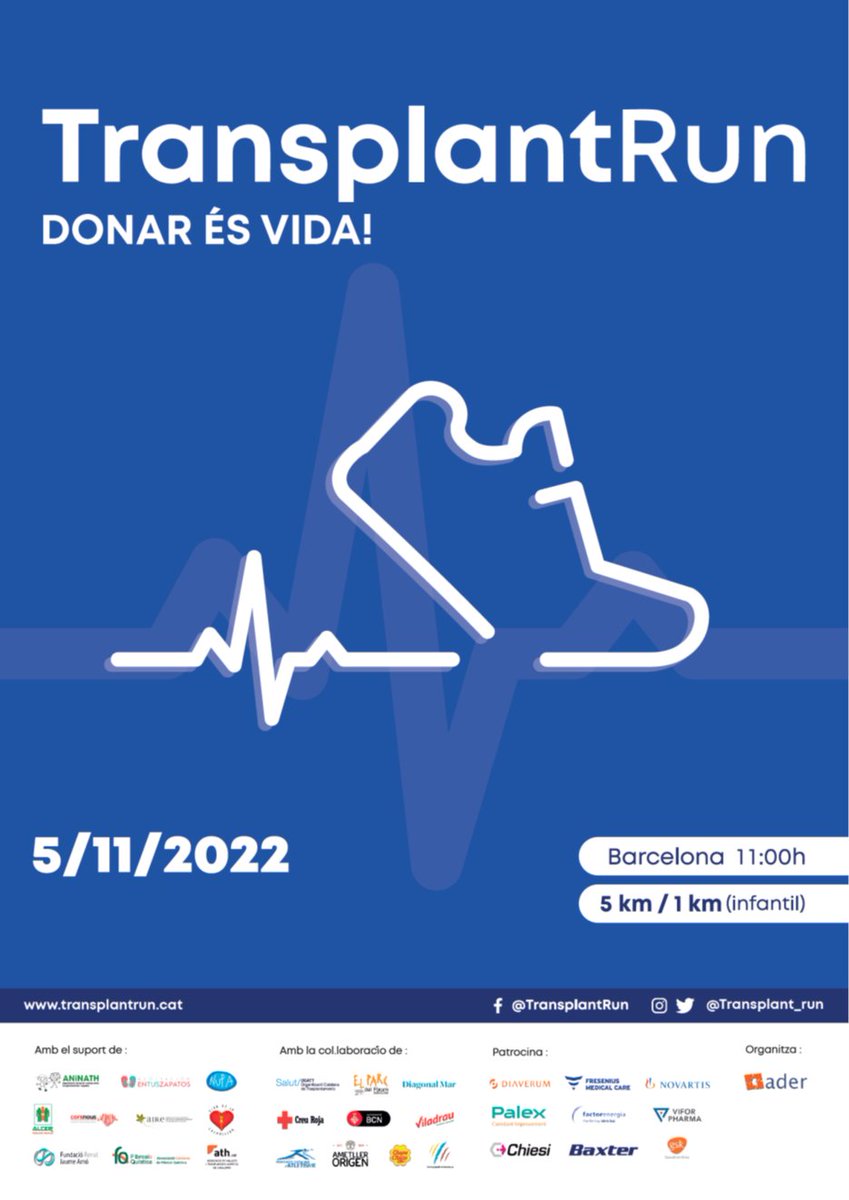 jorgetwose77's tweet image. El sábado 5 de noviembre vuelve la #TransplantRun, una carrera solidaria de 5 km pensada para todxs!

Objetivos: promover la #donación, fomentar los hábitos de #vida saludables y recaudar fondos para proyectos sociales o de #investigación.

📌5N (11h.) #ParcFórum de #Barcelona