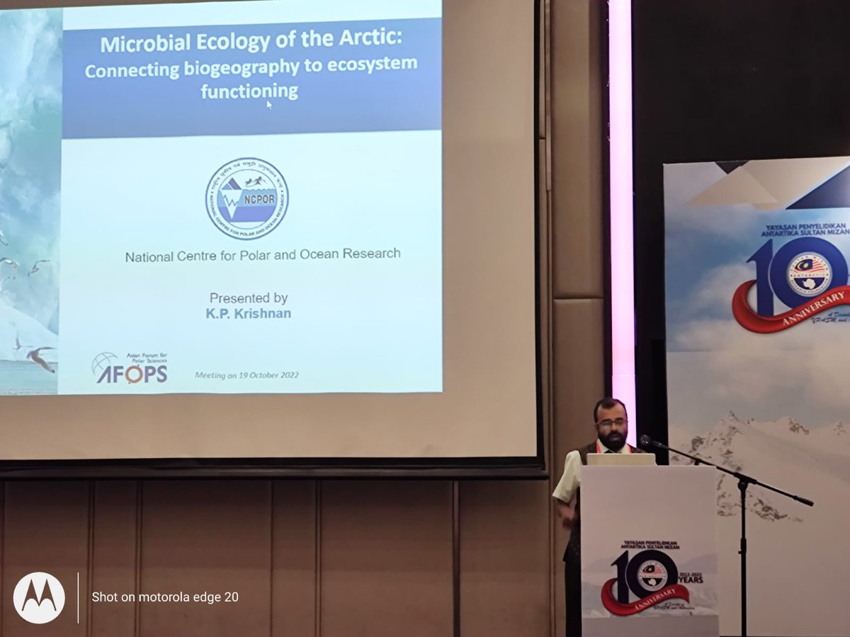 ncaor_goa's tweet photo. Dr. K. P Krishnan @KrisNcpor highlighted the NCPOR's Arctic endeavors through a presentation entitled '#Microbial Ecology of the #Arctic: Connecting biogeography to ecosystem functioning' at Polar Research Symposium &amp; #AFoPS Meeting on 19th October 2022 at #KualaLumpur.
@moesgoi https://t.co/lv1jvX6NeL