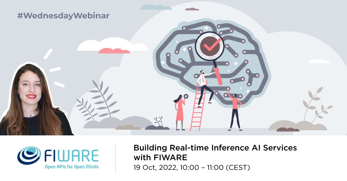 FIWARE's tweet photo. Starting in 35 minutes: our #WednesdayWebinar on Building Real-time Inference AI Services with FIWARE - presented by @Rihab_Feki!
Use this link to access the session: https://t.co/tSAnjiMhDQ
#FIWAREWednesdayWebinar #OpenSource #MachineLearning #MLAPI https://t.co/x26g4tIzTY