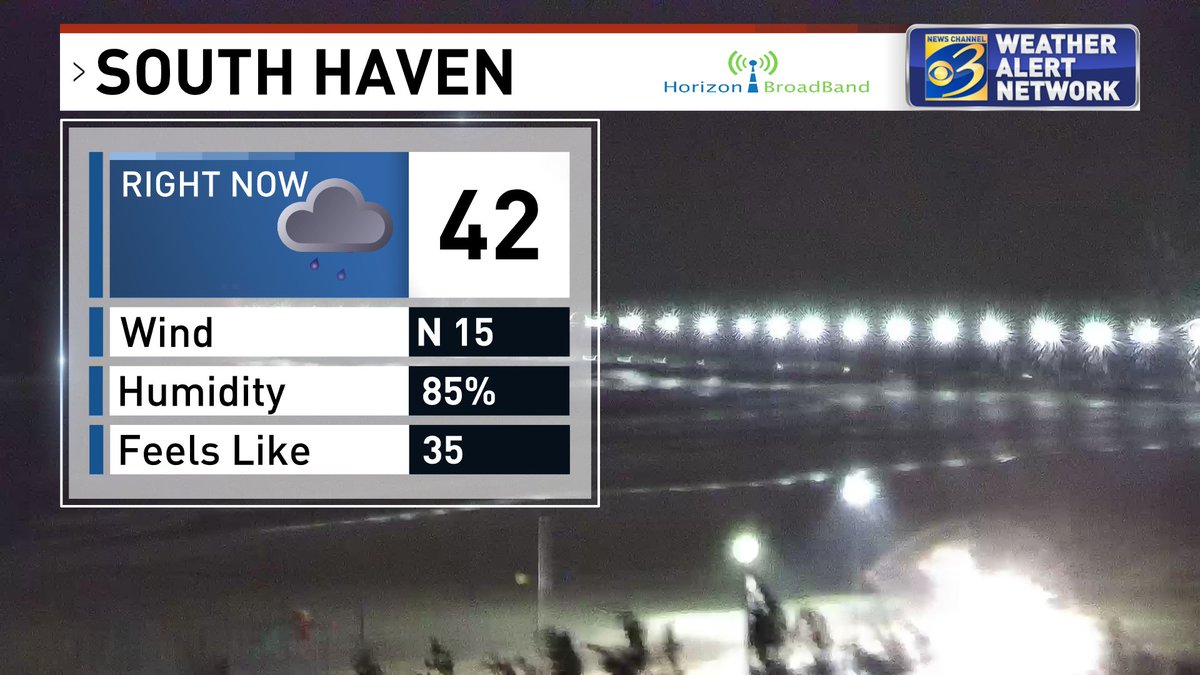 JeffPorterWX's tweet photo. Morning! Single, dominant band from #SouthHaven to #Cassopolis. Buoy reports 8 footers in #SouthHaven. Lake effect should wane after lunch, and we're still windy. Major improvements start tomorrow 😊

#wwmt #miwx #WestMichigan https://t.co/MEW7xZYzLI