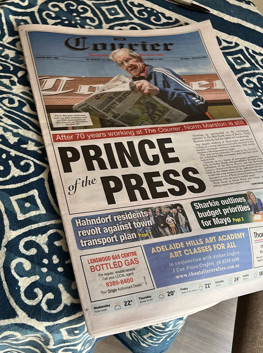 Today's <a href="/MBCourier/">The Courier</a> celebrates a legend in the country press game. Proud to be part of his team.