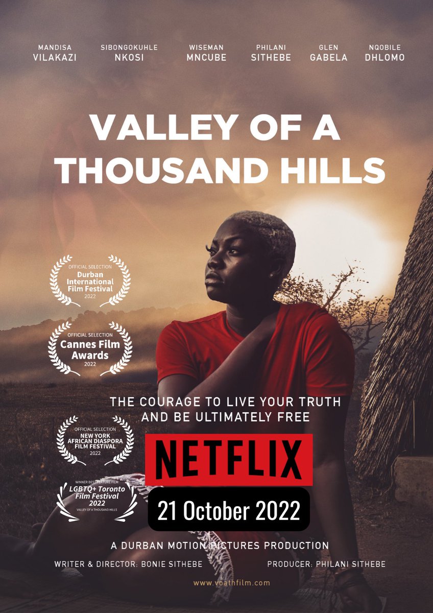 durbanfilmmart's tweet photo. #DFMI Alumni 2017 pitched by @BonieSithebe and @PhilaniSithebe Valley OF A Thousand Hills will air on Netflix on the 21st October 2022.
Do not miss out!
#DFMAlumi #AfricanFilm #loveSAfilms #VOATH #FilmInAfrica #RisingAfrica #netflix #SaveTheDate https://t.co/gpV0nbkfry