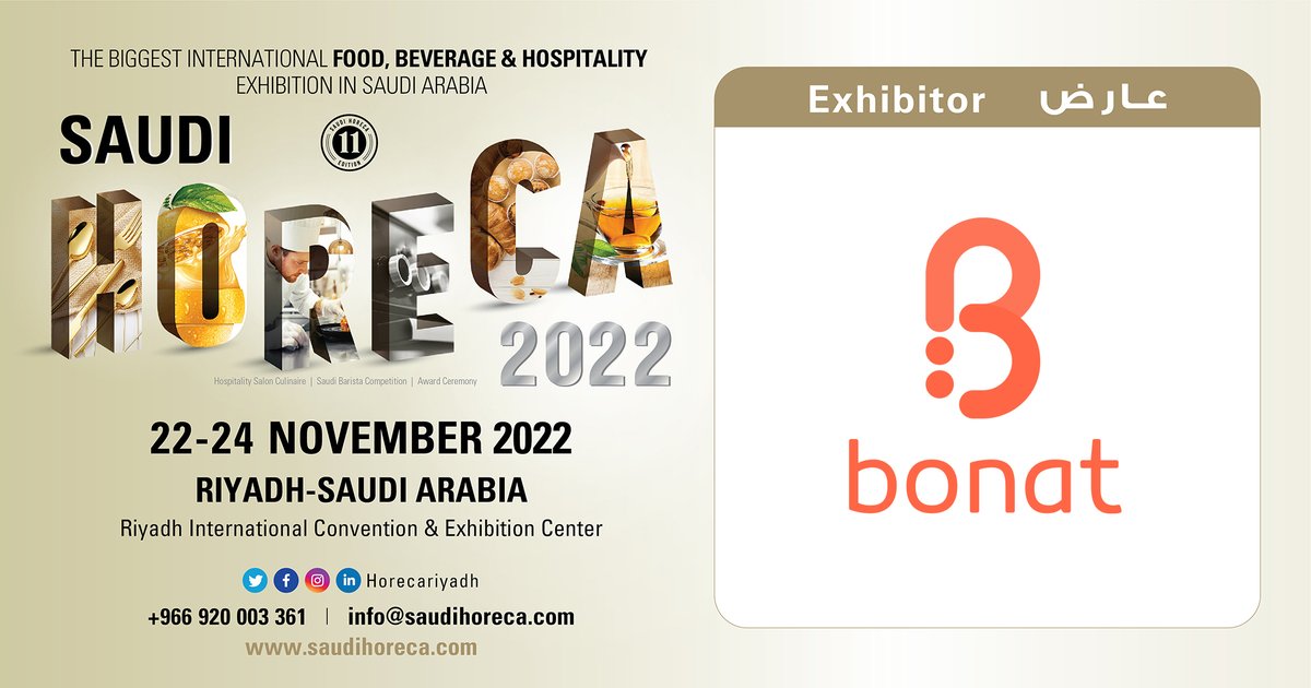 saudihoreca's tweet photo. Meet #Bonat at #SaudiHoreca #Riyadh
Booth: D20
Category: #Food & #Service #Technology , #LoyaltyProgram
🗓 22-24 November 2022
⏰ 2 - 10 pm
📍 Riyadh International Convention & Exhibition Center
@getbonat https://t.co/01iZyL6Pcm