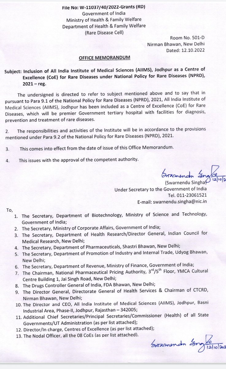 Many Congratulations <a href="/aiimsjodh_rare/">AIIMS Jodhpur Rare Diseases</a> <a href="/drkuldeep/">Dr Kuldeep Singh</a> <a href="/dr_didel/">Dr.Siyaram Didel</a> <a href="/aiims_jodhpur/">AIIMS Jodhpur</a> for being approved as the CoE in Rajasthan 👏👏👏. This was much awaited n long due. We look forward 2 working with u 4 d betterment of #SpinalMuscularAtrophy #RareDisease community.