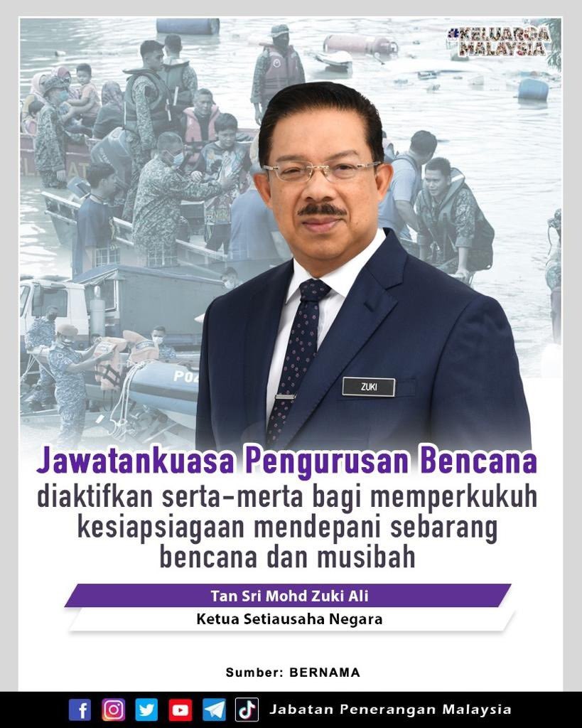 JPenerangan's tweet photo. Jawatankuasa Pengurusan Bencana di semua peringkat merangkumi negeri dan daerah, telah diarah untuk diaktifkan serta merta bagi memperkukuhkan kesiapsiagaan dalam mendepani sebarang bencana dan musibah.

#KeluargaMalaysia
#JabatanPenerangan https://t.co/8lOgr2to5v