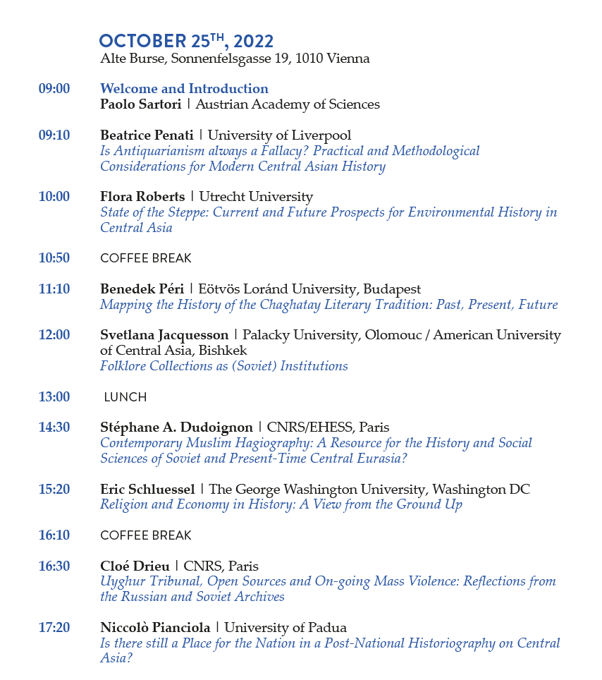 Here's the programme of the Journal of Central Asian History Workshop. Places are limited, so please register! All infos for in-person attendance and Zoom, here👇👇
oeaw.ac.at/fileadmin/komm…