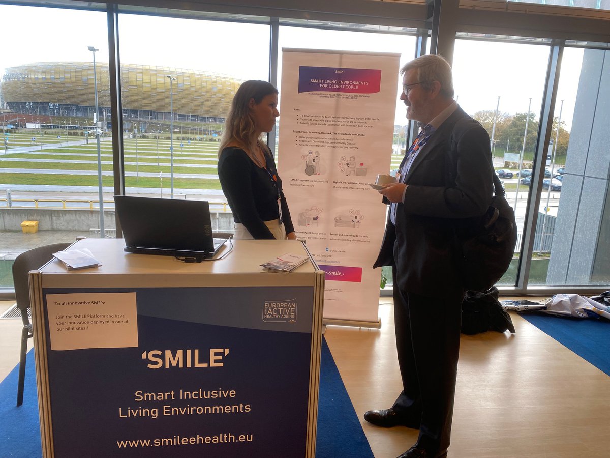Smileehealth's tweet photo. #smileehealth is proud to be present at the European Week of Active and Healthy Ageing to showcase our innovative solutions under development to support older people in their homes with serious health conditions, 18-20 October Gdansk #SmartLivingEnvironments #H2020 @eHealth_EU https://t.co/nPO8XeP39Y