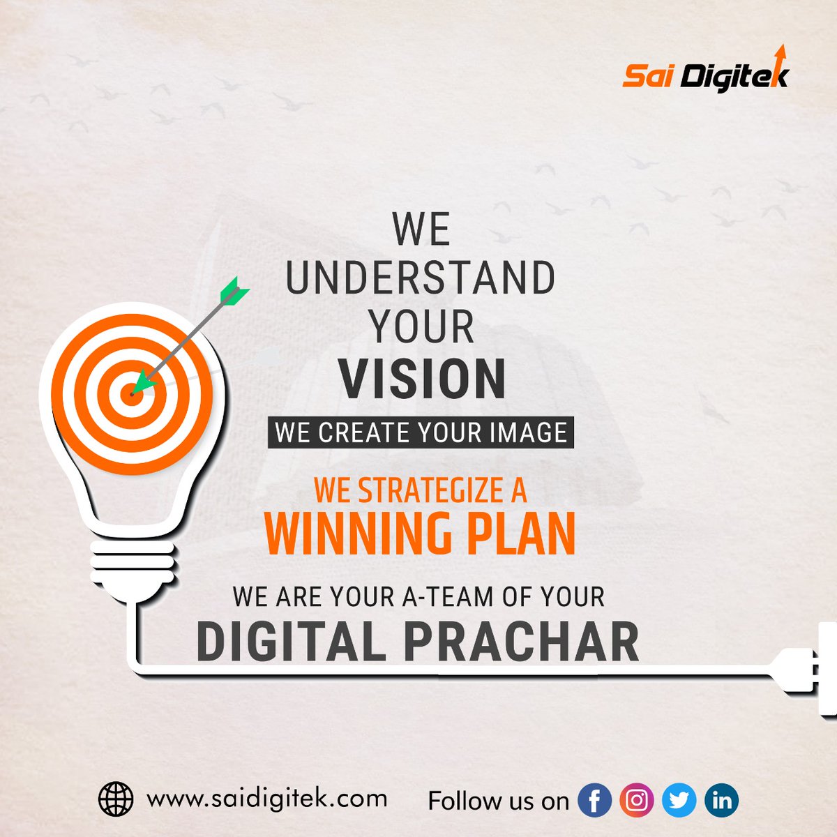 SaiDigitek's tweet photo. "We understand your vision
We create your Image
We strategize a winning plan
We are your A-team of your digital Prachar"
.
.
.
#saidigitek #PR #PRAgency #PoliticalAgency  #politicstoday  #politicsindia #YouthInPolitics  #campaigning #WeAreHere #politics #political #politicians https://t.co/KA6ML2J4Hf