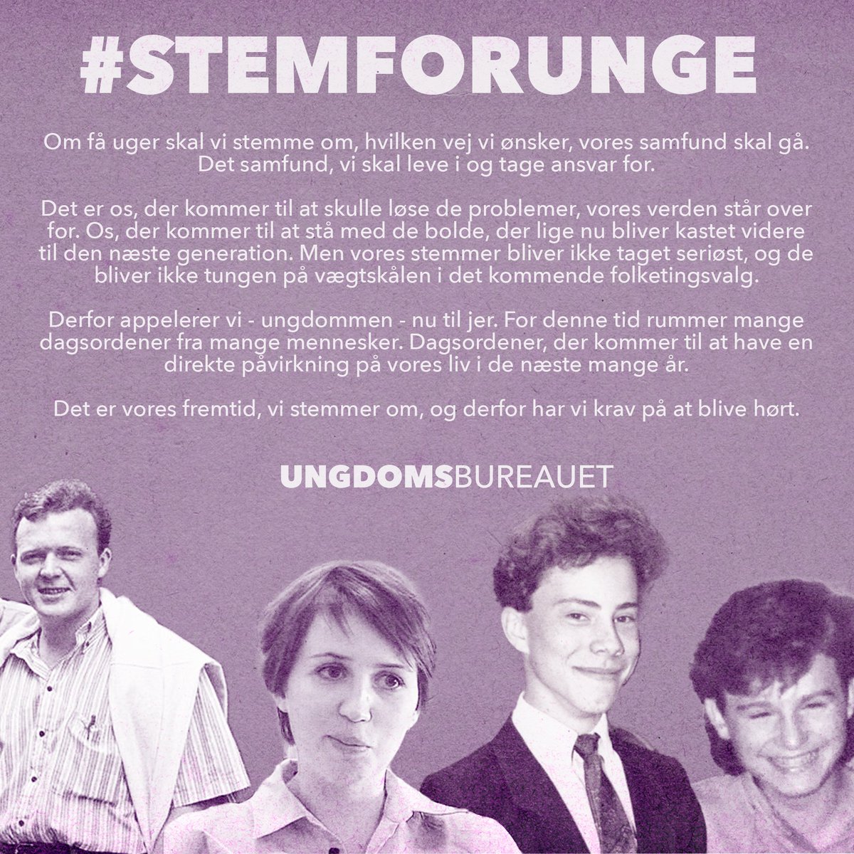 Kære #dkpol. Det er jer, der har magten. Jer, der skal tage de afgørende beslutninger for vores fremtidige samfund. Men det er vores fremtid, vi skal stemme om. Vi har krav på at blive hørt. #stemforunge til Folketingsvalget.