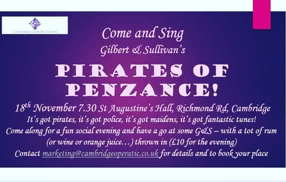 An evening with G&amp;S in Cambridge - Come and Sing!! 18th November message us for details marketing@cambridgeoperatic.co.uk #singing <a href="/CUGSS/">Cambridge University G&S Society</a> <a href="/GSoperaco/">The National G&S Opera Company</a> <a href="/GSFestival/">International Gilbert & Sullivan Festival</a>