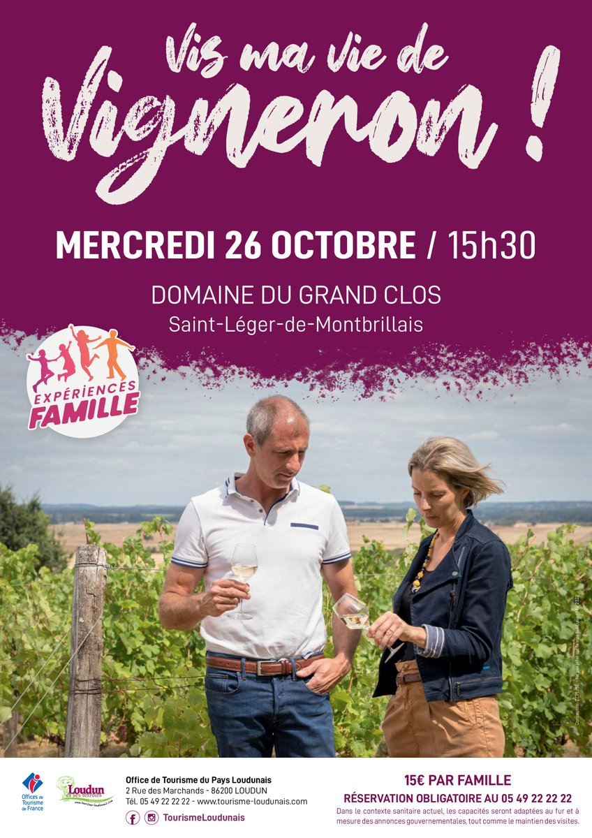 [Vis ma vie de vigneron] 🍇
Venez vivre une #ExpérienceFamille au Domaine Du Grand Clos 🤗
📅Rendez-vous le 26 octobre à 15h30

📞Inscriptions au 05 49 22 22 22

👉 Plus d'informations : fb.me/e/22ZqNCvyX