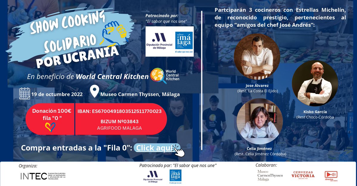 Hoy estaremos aquí 👇🏽

#Showcooking solidario por #Ucrania 🇺🇦

En beneficio de #WCKitchen "Amigos del chef José Andrés" 🌟

Puedes seguirlo por streaming en: youtube.com/watch?v=T2zCYv…