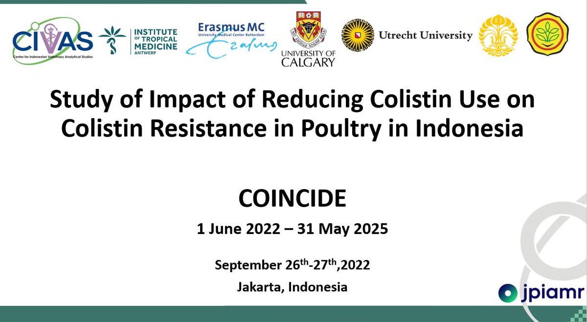 First <a href="/JPIAMR/">JPIAMR</a> COINCIDE general assembly in Jakarta, Indonesia

We will study #AMR in humans and poultry from policy, behavioral, microbiological, and molecular perspectives with our partners <a href="/univ_indonesia/">UniversitasIndonesia</a>  <a href="/ErasmusMC/">Erasmus MC</a> <a href="/ITMantwerp/">Institute of Tropical Medicine Antwerp</a> <a href="/UniUtrecht/">Utrecht University</a> <a href="/UCalgary/">U Calgary</a> <a href="/civas_ngo/">CIVAS</a> <a href="/BPMSPH/">BPMSPH</a>