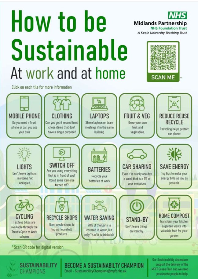 Check out 'How to be sustainable' guide created by <a href="/mpftnhs/">Midlands Partnership University NHS FT</a> Sustainability Champions. To access links within the guide, please see <a href="/GreenTeamMPFT/">Green Team MPFT</a> internal site. #Sustainability <a href="/tonyralph5/">tony ralph</a> 
c9online.sharepoint.com/sites/MPFT/Gre…