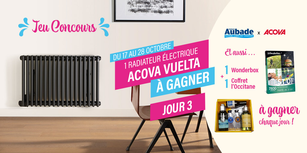 EspaceAubade's tweet photo. #JeuConcours @EspaceAubade x #Acova
Félicitation à Brigitte Cartier qui gagne le 2ème lot "Wonderbox + coffret L'Occitane" via #FB.
À qui le tour ? Peut-être vous !
✅Follow @EspaceAubade
🔄RT ce post
🗣Commenter #VueltaAcova + votre magasin #EspaceAubade
https://t.co/fj5Aj6Nm3r https://t.co/rqUvdyg94p