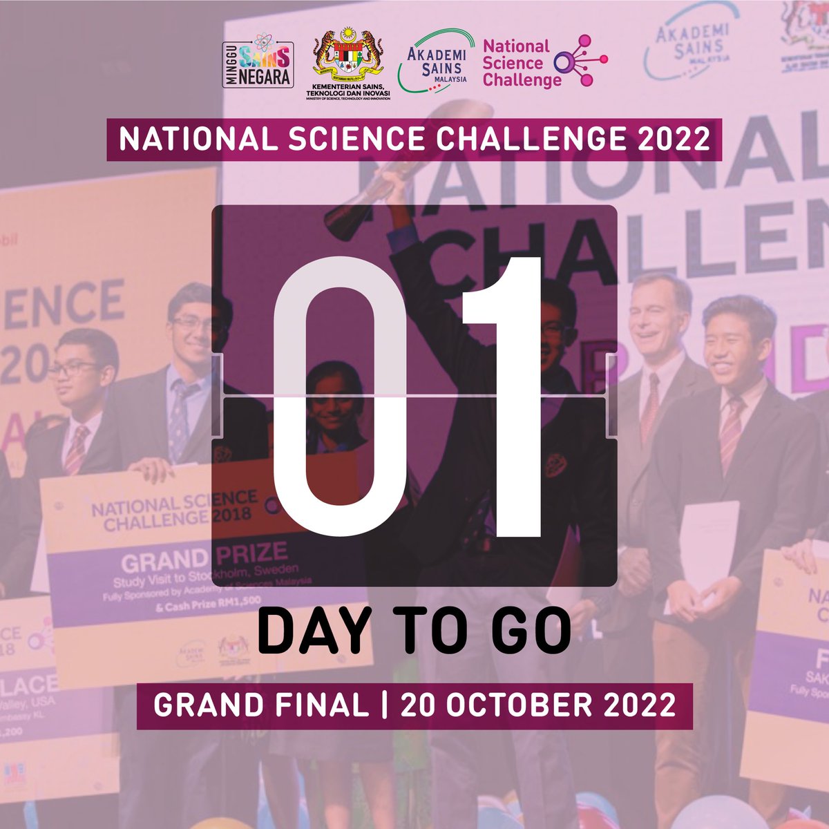 nsc_my's tweet photo. It is less than 24 hours before the NSC 2022 Grand Final. To all the finalists, be prepared, and we wish you the best for the competition tomorrow. 

#MSN22 #NSC22 #MerakyatkanSains #MenginsankanTeknologi #STEM https://t.co/i1H6tcq6xi
