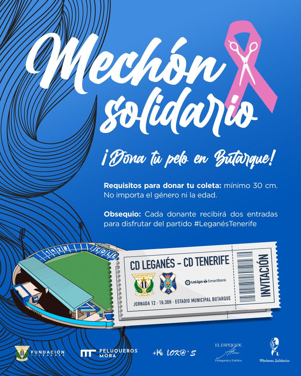 CDLeganes's tweet photo. 🎀 En el #DíaMundialDelCáncerDeMama el Leganés se suma al proyecto @donatupelo

✂️En la previa del #LeganésTenerife podrás donar pelo en Butarque y así colaborar en la elaboración de pelucas para los pacientes afectados por la quimioterapia

Toda la info➡️ https://t.co/axj9PYhKpA https://t.co/fSDuDv1ze8