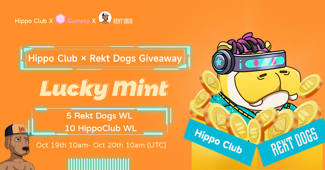 GametaHippo's tweet photo. 🎉Rekt Dogs &amp;  Hippo Club NFTs Giveaway

⏰Oct 19th 10am- Oct 20th 10am (UTC)

To enter👇
✅Follow @GametaHippo+@rektdogs
✅RT&amp;❤️&amp;Tags 3 Frens
✅Join:https://t.co/54rLz5tKi4
✅Leave Discord Name

🎁 Rewards:
1. 5 Rekt Dogs WL 
2. 10 HippoClub WL

#NFTs #SolanaNFTs #hippoclub https://t.co/O2mInfBlrr