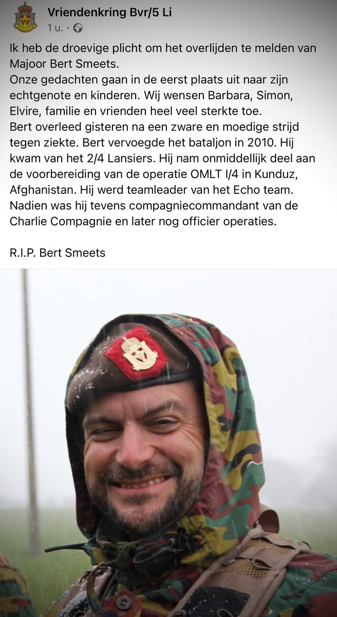 SvenPoppe's tweet photo. 😢 Donkere tijden waar heel wat collega's bij @BelgiumDefence, @Belgian_Army en @Bvr5Li alweer een inspiratiebron en voorbeeldige collega moeten afgeven, maar de gedachten gaan vooral uit naar zijn mooie gezin en de vele mensen die Bert in het hart hebben... 🤍 https://t.co/rMTWqvY8d4