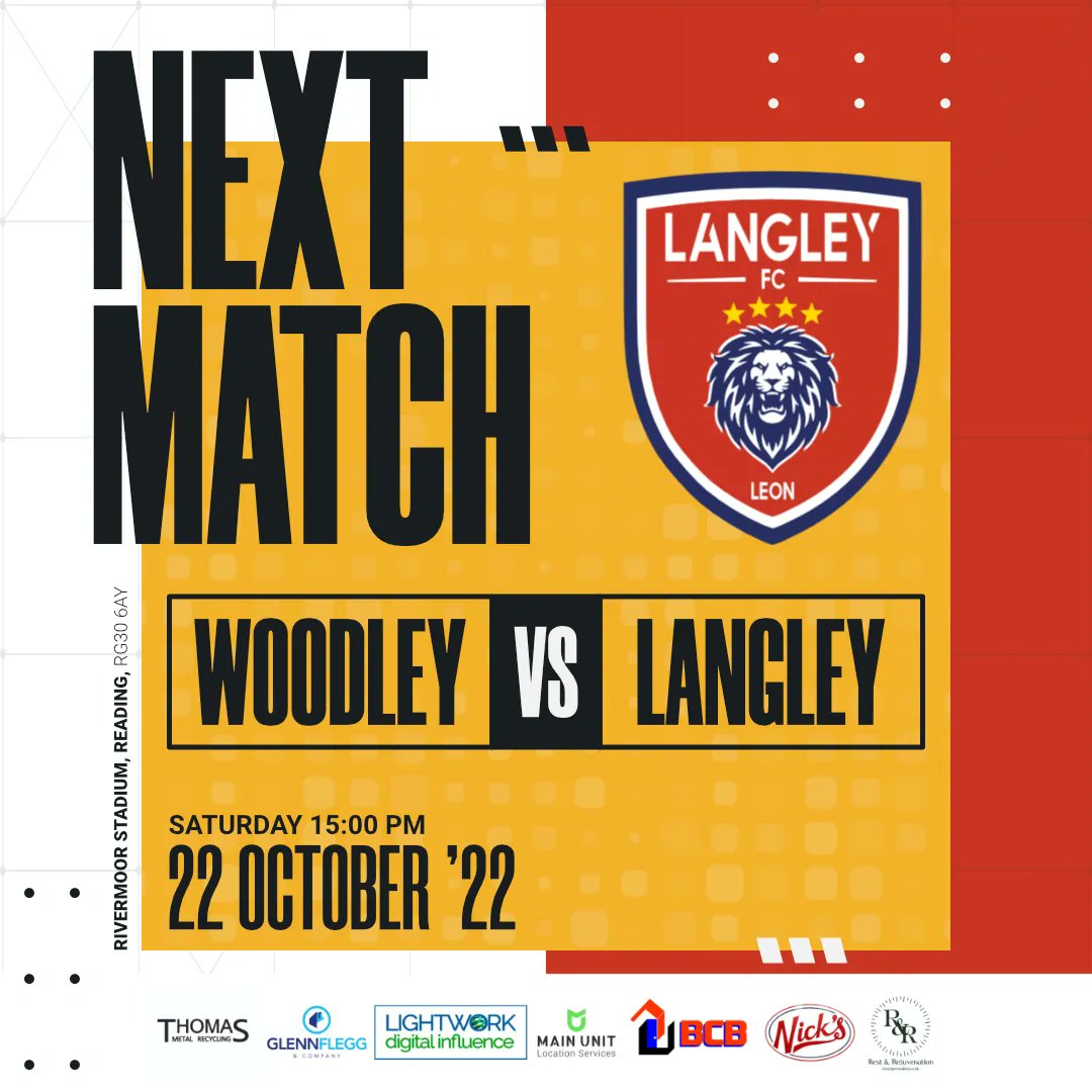 LangleyFC_'s tweet image. 🚨NEXT MATCH🚨

League action continues with a short away trip to Woodley United this weekend!!

🕒 22.10.22 | 3 PM KICK-OFF
⚽ @WoodleyUtdFC
🗺️ Rivermoor Stadium, Scours Lane, Reading, RG30 6AY

Join us there!!