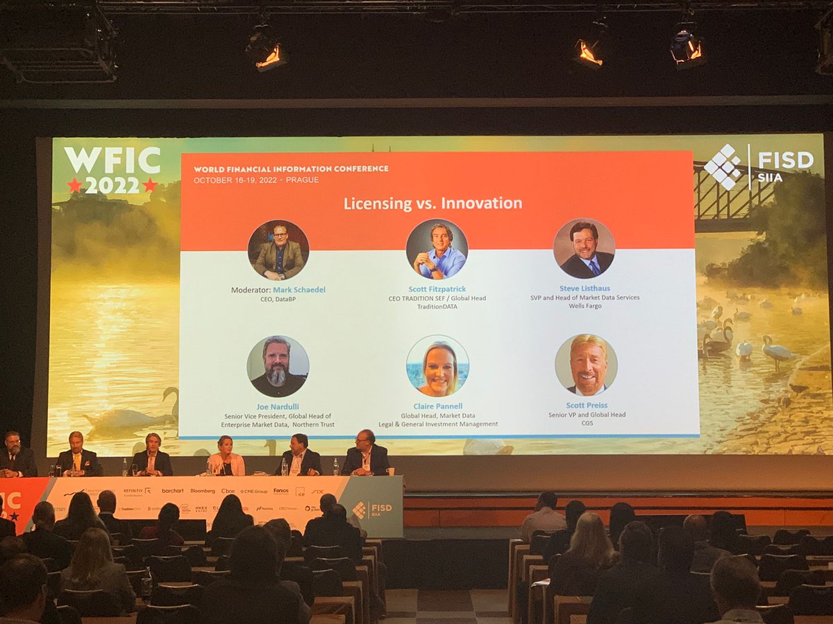 marketdatabp's tweet photo. Lively panel discussion on the last day of @FISD_SIIA's #WFIC2022 - Licensing vs Innovation with our CEO Mark Schaedel and panel members highlighting why traditional market #datalicensing models are not fit for purpose in light of the rate of change in data delivery technology. https://t.co/ZKtmp6SRqm