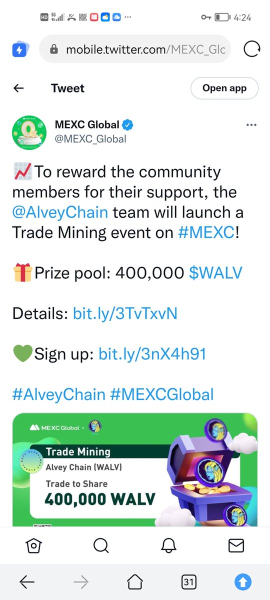 BBLWF's tweet photo. To reward the community members for their support, the 

@AlveyChain

team will launch a Trade Mining event on #MEXC! ￼Prize pool: 400,000 $WALV Details: https://t.co/TB5amgymeA ￼Sign up: https://t.co/qV3HmCWDrg #AlveyChain #MEXCGlobal https://t.co/BSWZUuZsWa