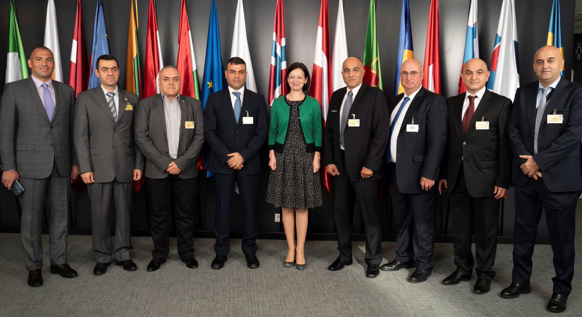 Frontex's tweet photo. This week at #Frontex: We met with a high-level delegation from Lebanon 🇱🇧to discuss cooperation on both sides of the Mediterranean and how we can tackle migration challenges together #EU4BorderSecurity https://t.co/IyFDNy5Ofc