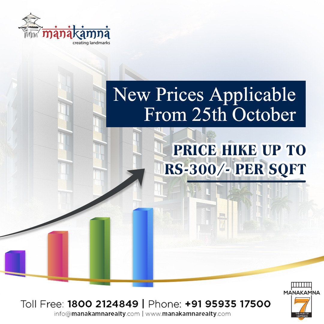 ManakamnaBuildr's tweet photo. Grab the opportunity of living a luxurious life at Manakamna7.
Buy your dream house today.
Prices are getting hiked up to Rs-300/- per sqft.
New Prices are applicable from 25th October.
#manakamna7 #dreamhome #flat #apartment #priceincrease #2bhk #3bhk #skywalk #hillview https://t.co/zqDYuWFvsE