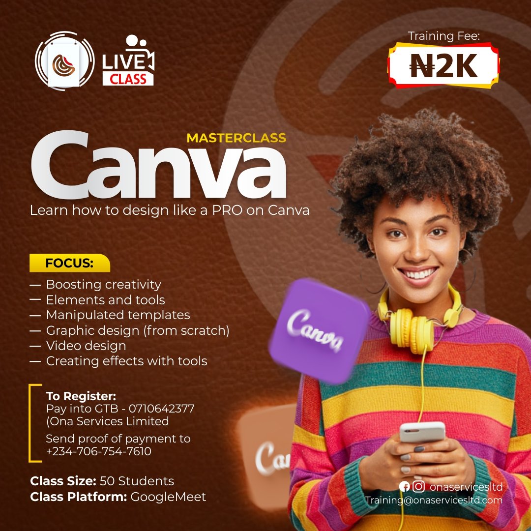 Ehdeekancharly's tweet photo. Canva Masterclass for
Business owners, Content creators, those looking for digital skills, Design enthusiasts.

#Canva #Canvamasterclass #GraphicDesign #creative #Finances https://t.co/ndwMLhwQmR