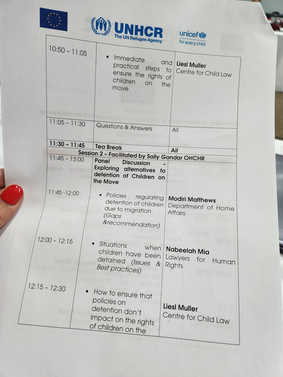 lieslmul's tweet photo. Children on the move are at higher risk of being out of school, being exploited &amp; becoming undocumented, and stateless. We @UPChildLaw are presenting on protection of such children &amp; prevention of detention at @SAHRCommission with @UNICEF_SA @LHR_SA @UNHCRSouthernAF @The_DSD https://t.co/3I7TrwhZ45