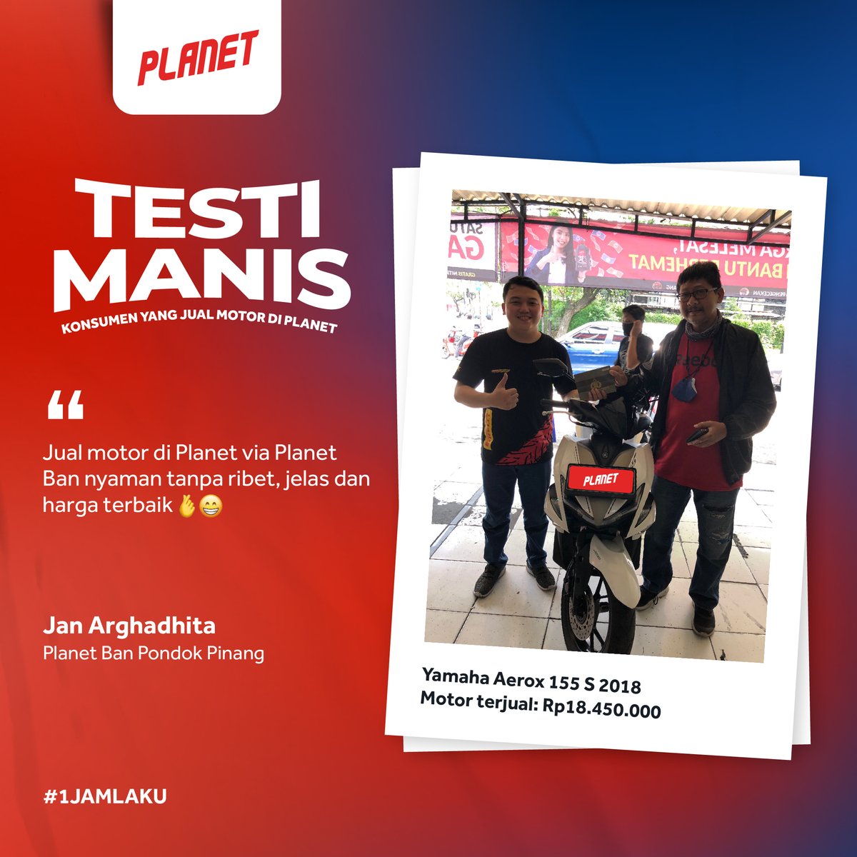planetmotocom's tweet photo. SELAMAT PAK JAN, MOTORNYA LAKU CEPET NIH! 🎉

Sekarang jual motor gak perlu berhari-hari, 1 jam langsung laku di https://t.co/GQqQbPOtyD.

#planetaja #planetban #jualmotor #1jamlaku https://t.co/0v9Xt08l4N