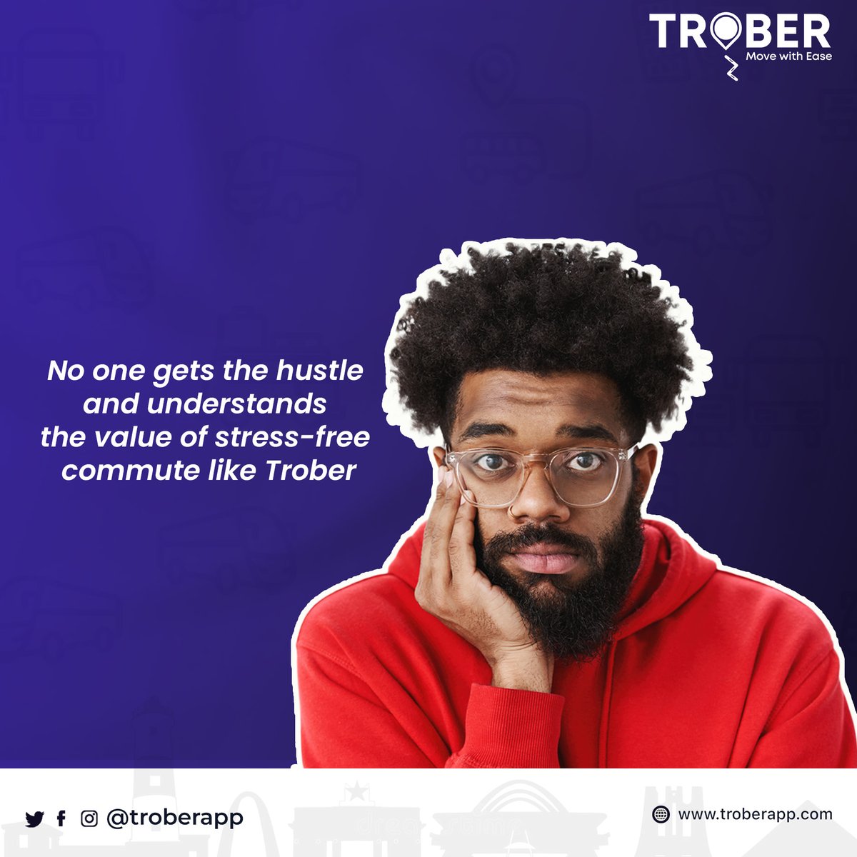troberapp's tweet photo. We understand the hustle and we are here to make commuting stress-free. 

#trober
#sharedrides
#mobility
#transportation https://t.co/Mhw0VgTRlh