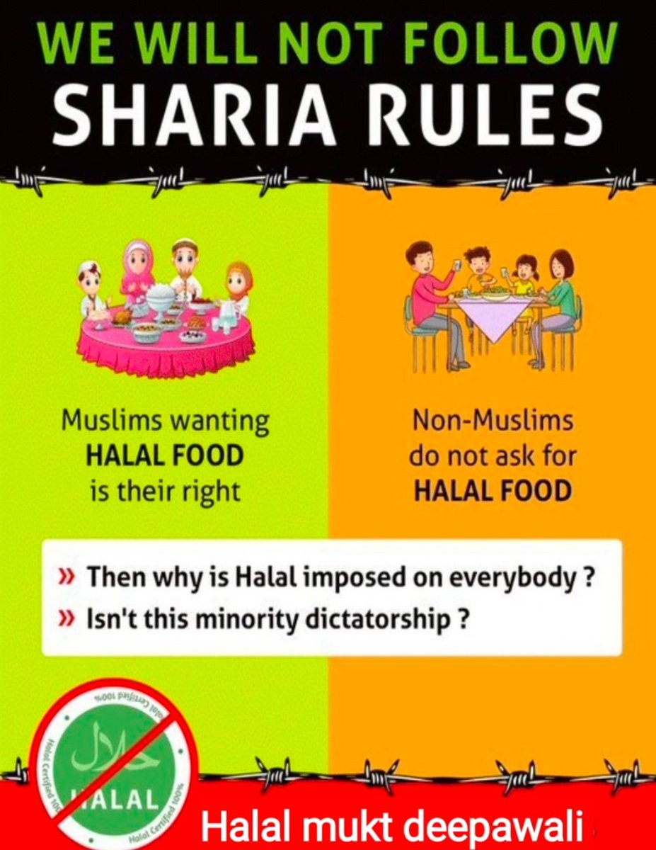 Rajeevggb's tweet photo. After all, why is Halal food being given to those who do not want Halal? Why is such unconstitutional activity openly happening in a secular nation?
Rc
@HMOIndia
@NIA_India
@rashtrapatibhvn
#Ye_Diwali_Hindutva_Wali
Halal Mukt Deepawali
https://t.co/B4r4Qh9hDw