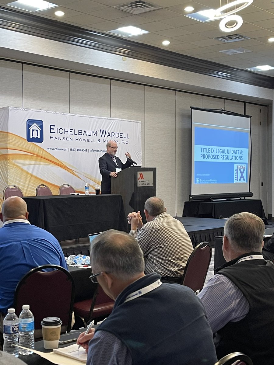 TXTitleIXAdmin1's tweet photo. Good morning! To begin our Day 2 we have Dennis Eichelbaum giving his yearly Legal Update. #txed #titleix @EichelbmWardell https://t.co/LEvkTFJtzP