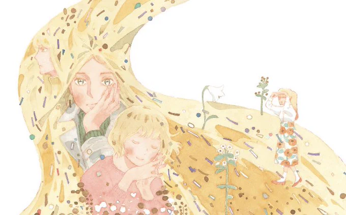 答えはひとつめが絵画モチーフで、ふたつめが川(流れ)です。2巻が表紙だけだとわかりにくいですかね。。4巻はなんとなく川というより水辺。。という感じでしたが!わかった方もおられるようでうれしいです!(わからなくても)  