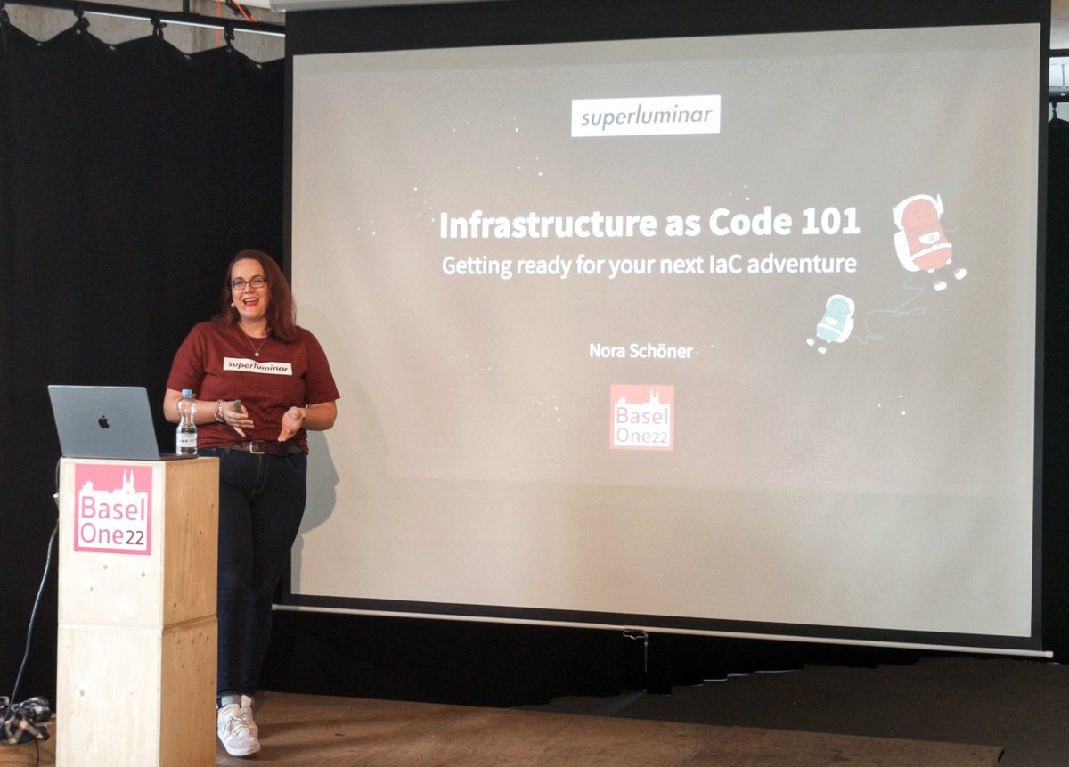 ahus1de's tweet photo. "Infrastructure as Code 101" @wolkencode at #BaselOne22 is starting! https://t.co/5KAePUGwPq